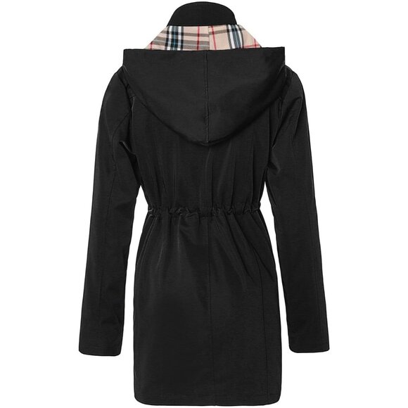 🆕Women's Black Waterproof Long Raincoat Outdoor Windbreaker Jacket with Hood - Picture 2 of 7